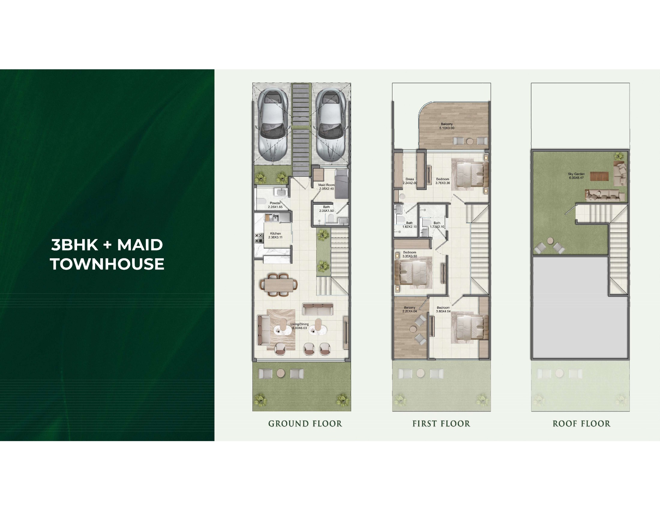 3 BHK Maid Townhouse floor plan Greenz by Danube