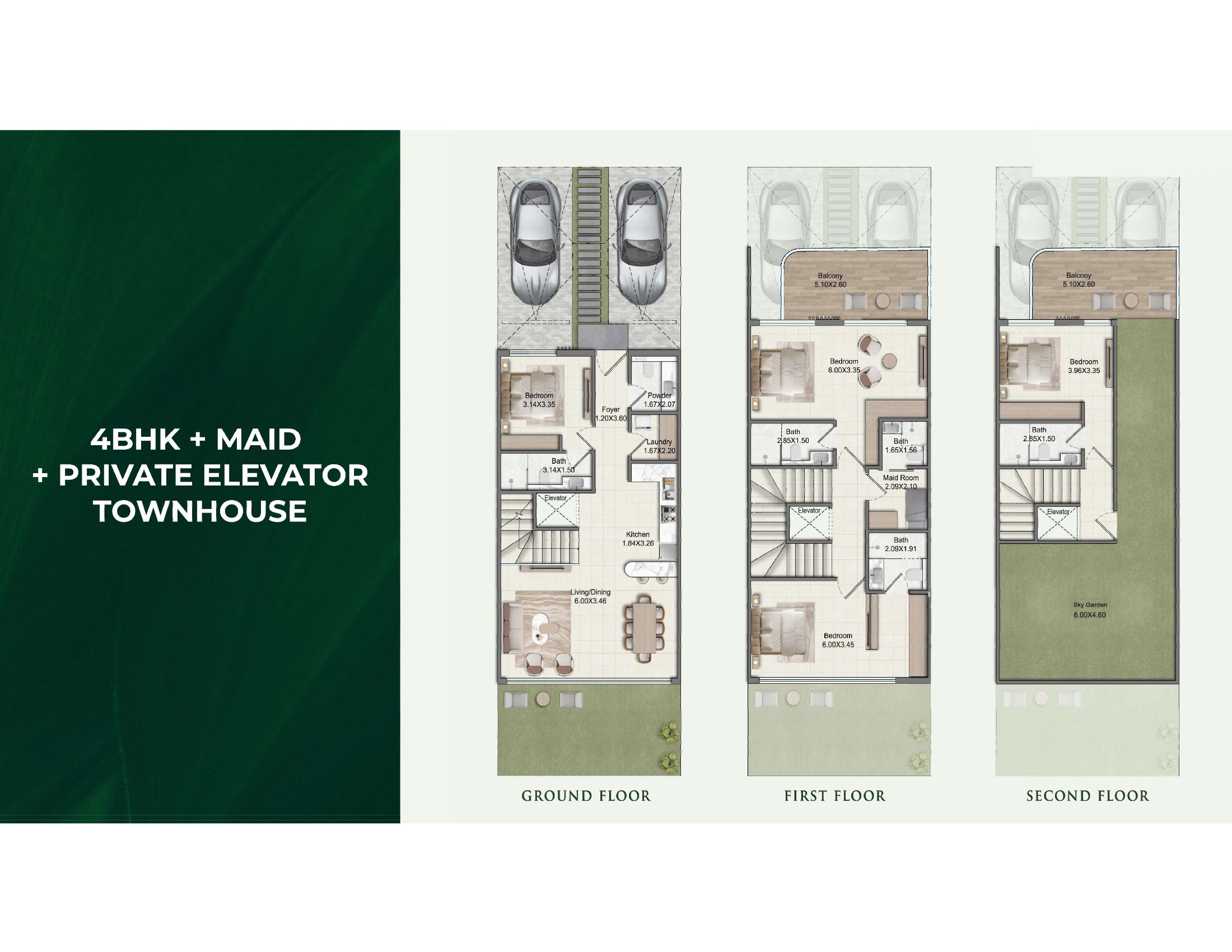 4 BHK Maid Townhouse with private elevator floor plan Greenz by Danube