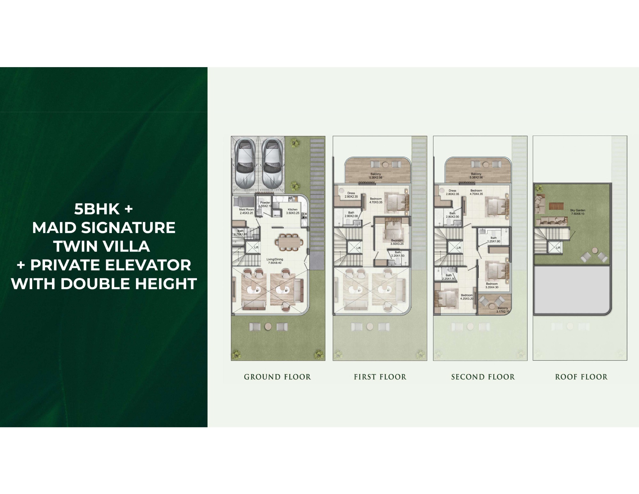 5 BHK Maid Semi Detached Large Plot Villa floor plan Greenz by Danube